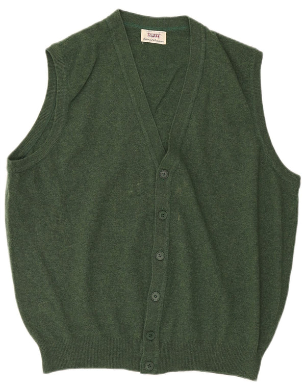 Sisley Mens Sleeveless Cardigan Sweater Large Green Virgin Wool