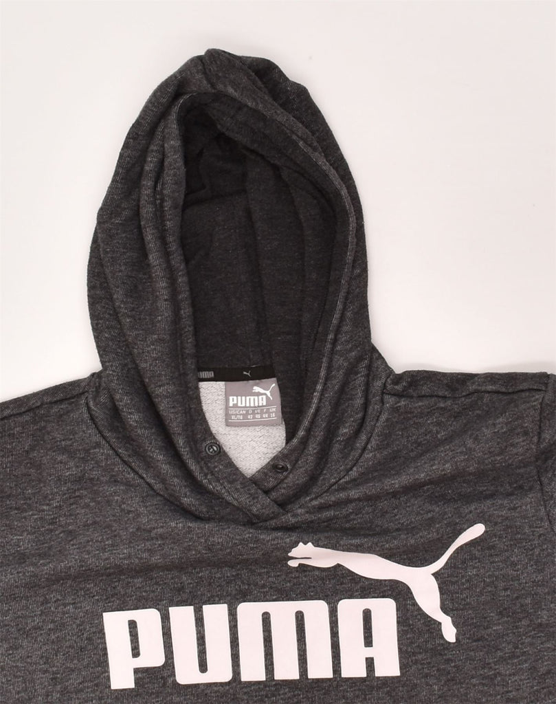 PUMA Womens Graphic Hoodie Jumper UK 16 Large Grey Cotton | Vintage Puma | Thrift | Second-Hand Puma | Used Clothing | Messina Hembry 