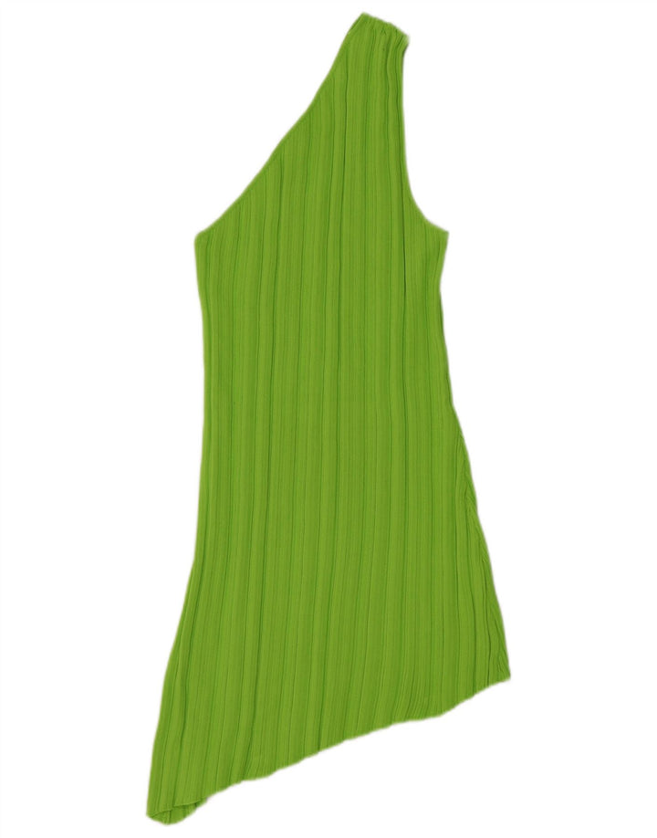 Zara Womens Asymmetric One Shoulder Dress UK 12 Medium Green Viscose