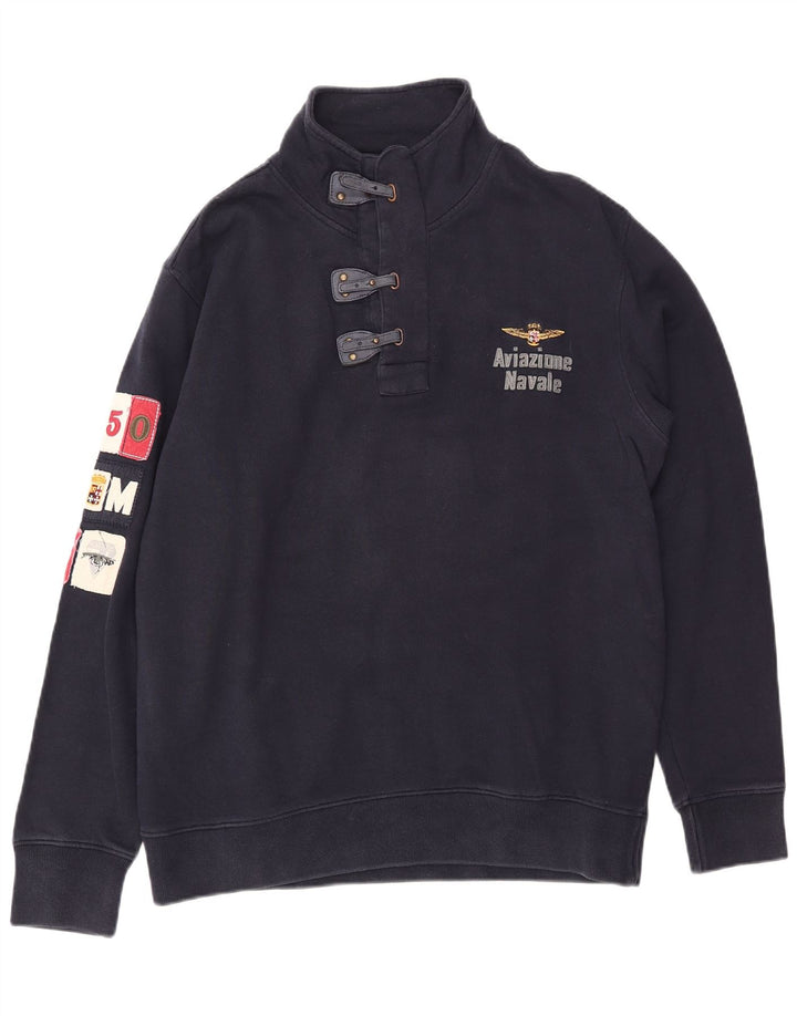 Aviazione Navale Mens Graphic Button Neck Sweatshirt Jumper 3XL Navy Blue