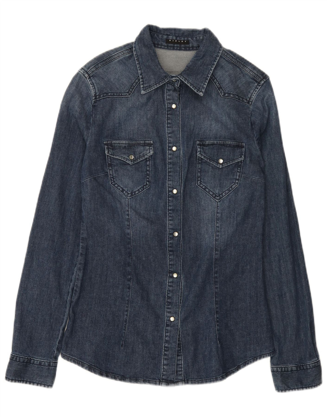 Sisley Womens Denim Shirt UK 10 Small Navy Blue