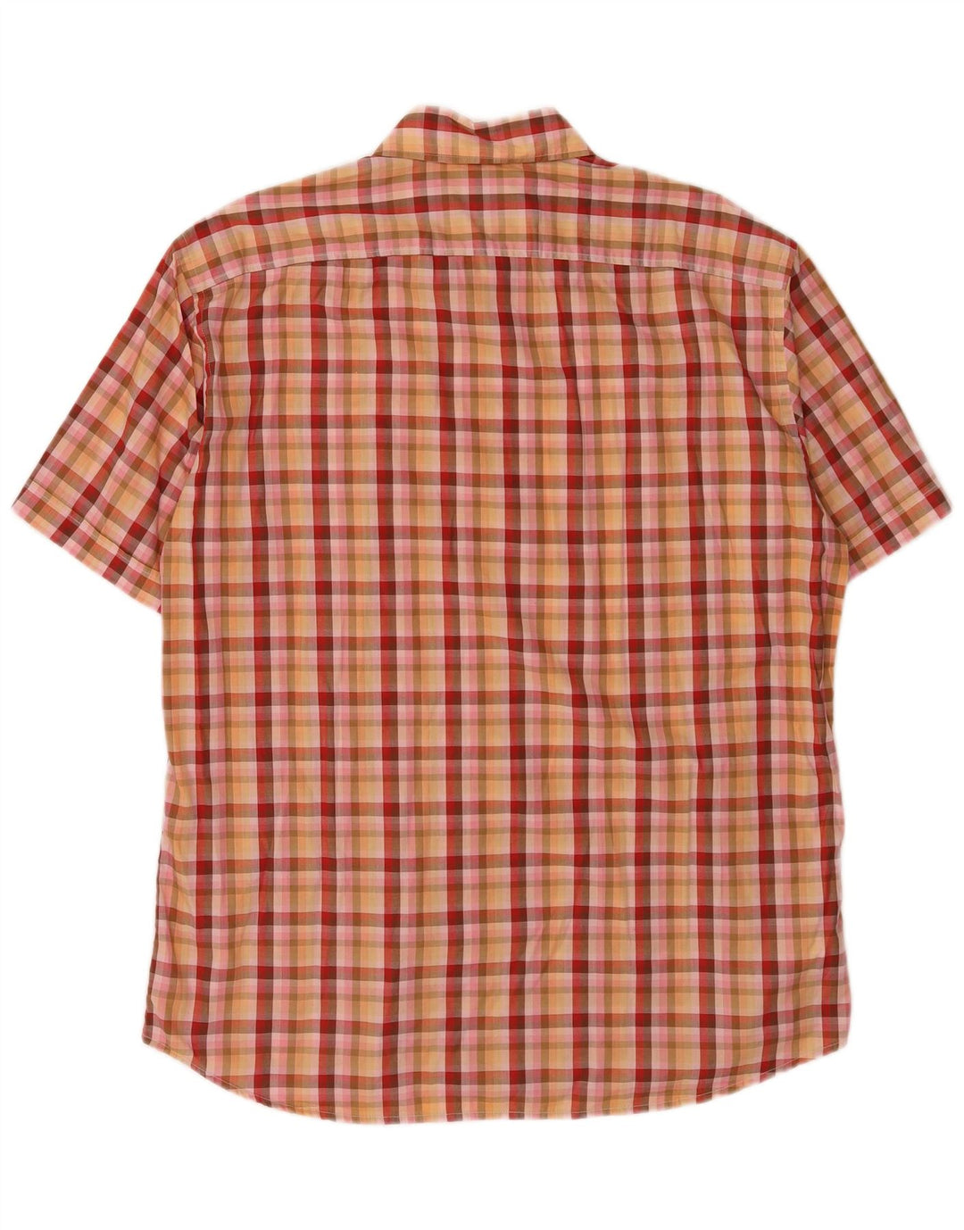 Hugo Boss Mens Short Sleeve Shirt Large Orange Check Cotton