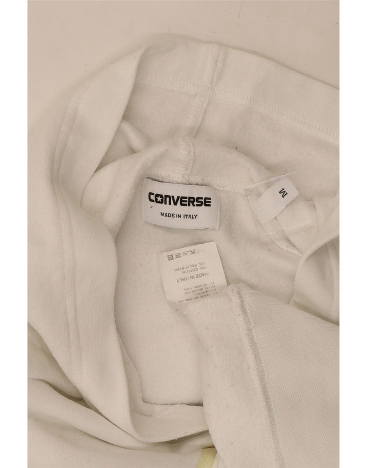 CONVERSE Womens Graphic Hoodie Jumper UK 14 Medium White Cotton