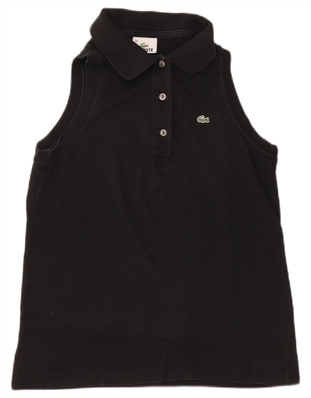 Lacoste Womens Sleeveless Polo Shirt Size 38 Medium Black Cotton