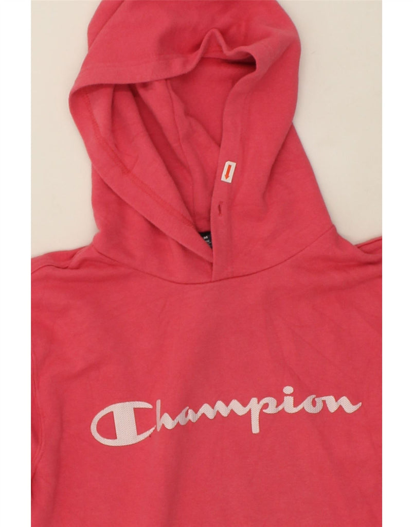 CHAMPION Womens Graphic Hoodie Jumper UK 12 Medium Pink Cotton | Vintage Champion | Thrift | Second-Hand Champion | Used Clothing | Messina Hembry 