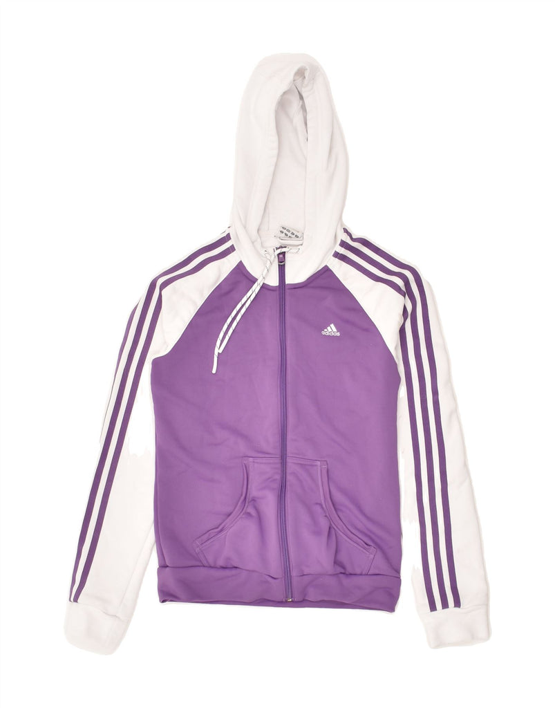 ADIDAS Womens Graphic Zip Hoodie Sweater UK 8 Small Purple Colourblock | Vintage Adidas | Thrift | Second-Hand Adidas | Used Clothing | Messina Hembry 