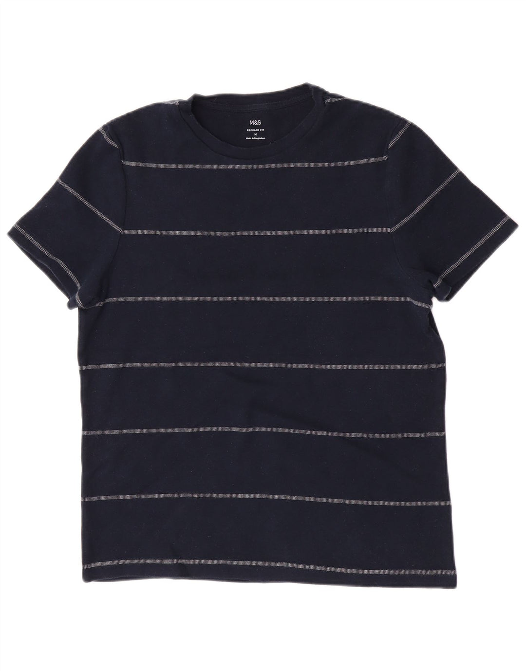 Marks & Spencer Mens Regular Fit T-Shirt Top Medium Navy Blue Striped