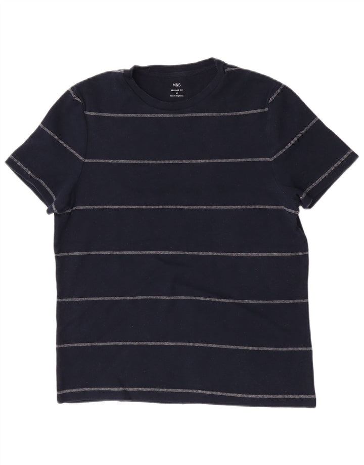 Marks & Spencer Mens Regular Fit T-Shirt Top Medium Navy Blue Striped
