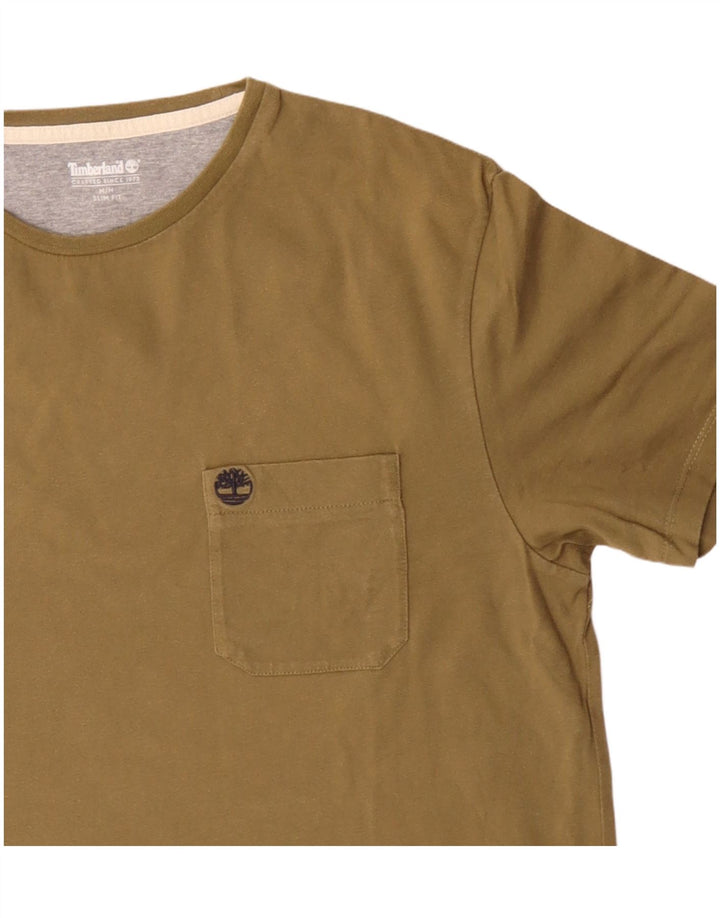 TIMBERLAND Mens Slim Fit T-Shirt Top Medium Khaki Cotton