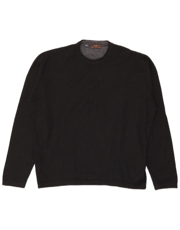 Zara Mens Crew Neck Jumper Sweater XL Black Wool