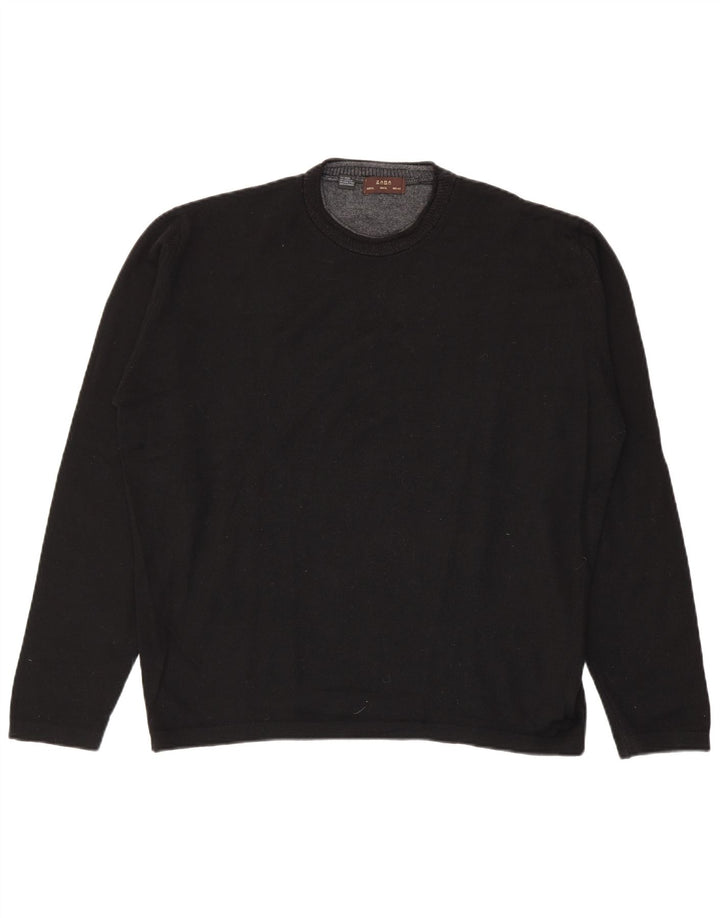 Zara Mens Crew Neck Jumper Sweater XL Black Wool