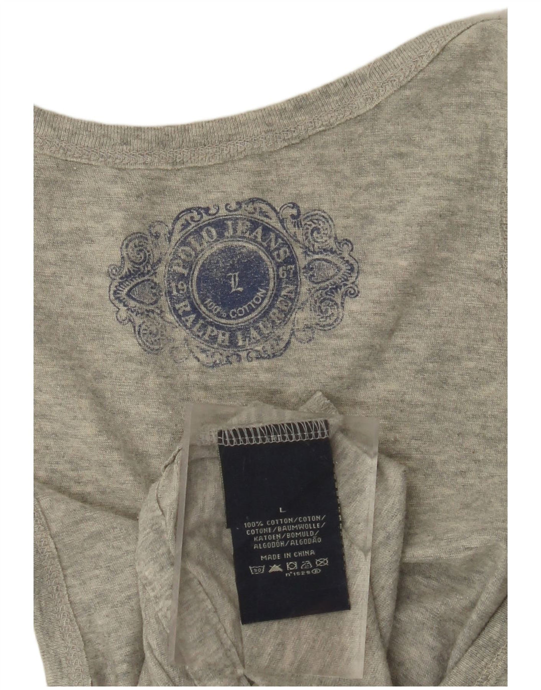 POLO RALPH LAUREN Womens Graphic Vest Top UK 14 Large Grey Cotton