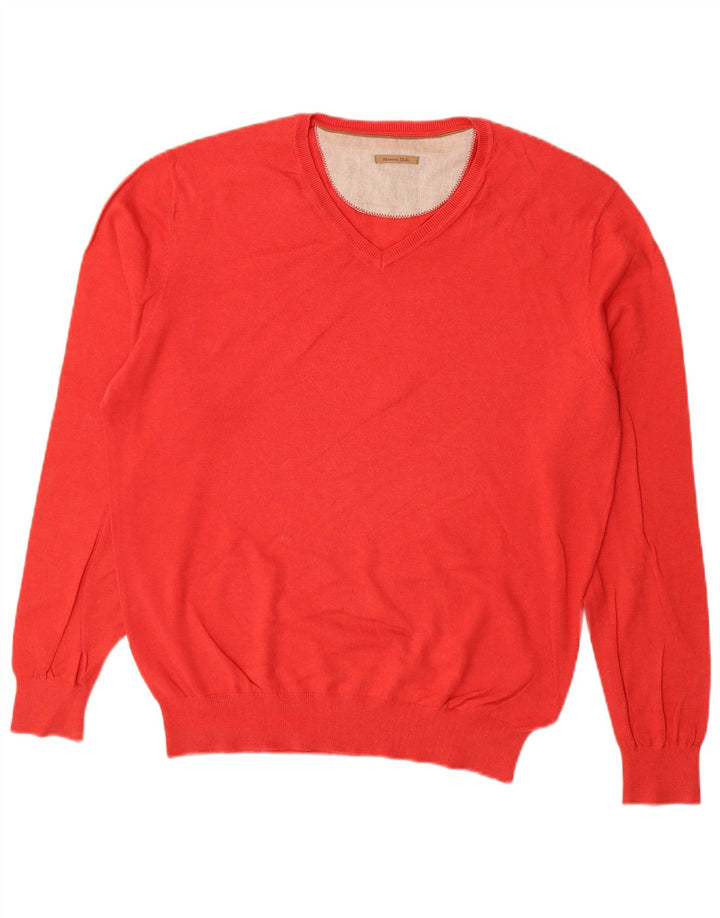 MASSIMO DUTTI Mens V-Neck Jumper Sweater Large Red Cashmere