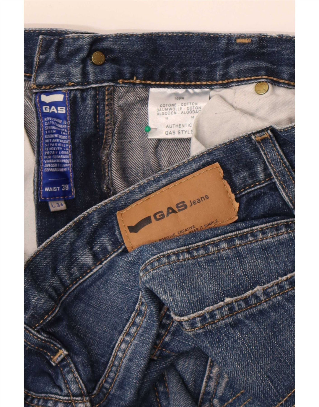 Gas Mens Distressed Bootcut Jeans W38 L34 Navy Blue Cotton