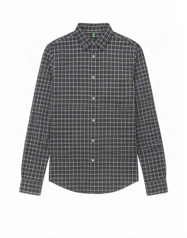 Benetton Mens Shirt Small Blue Check Cotton
