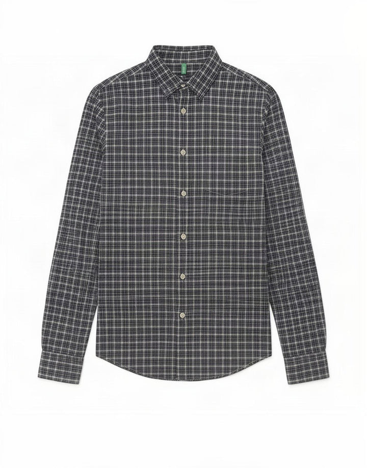 Benetton Mens Shirt Small Blue Check Cotton