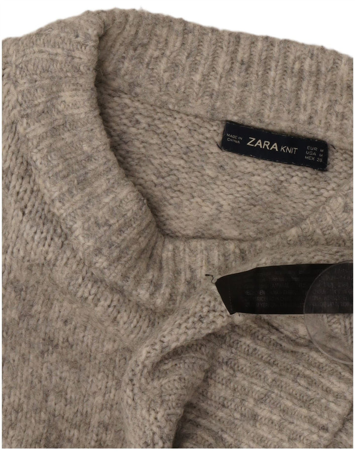 Zara Womens Oversized Crew Neck Jumper Sweater UK 14 Medium Grey Flecked