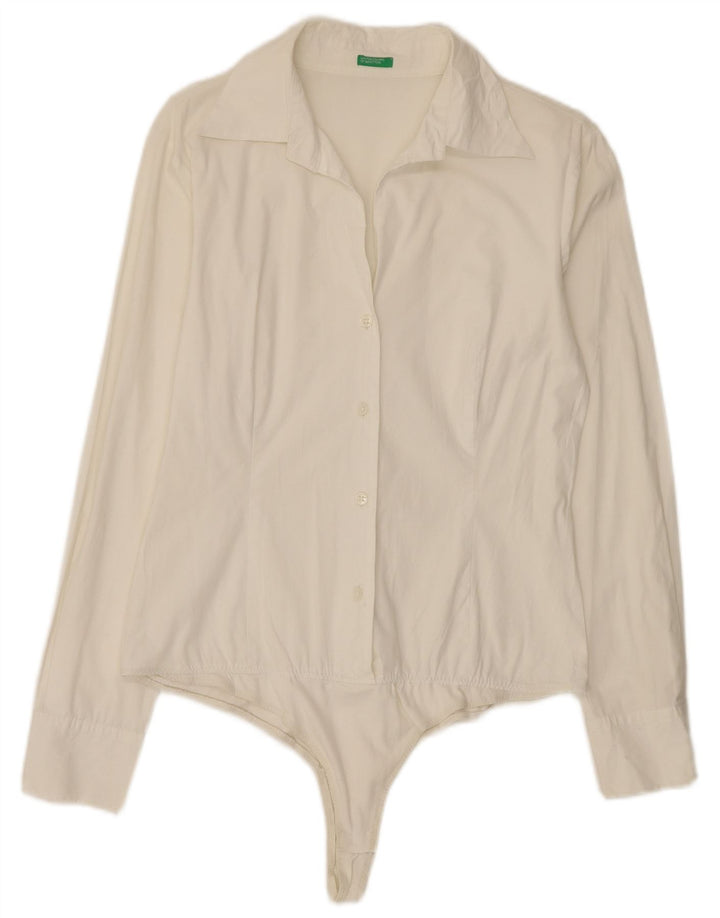 Benetton Womens Shirt Bodysuit UK 14 Medium Off White