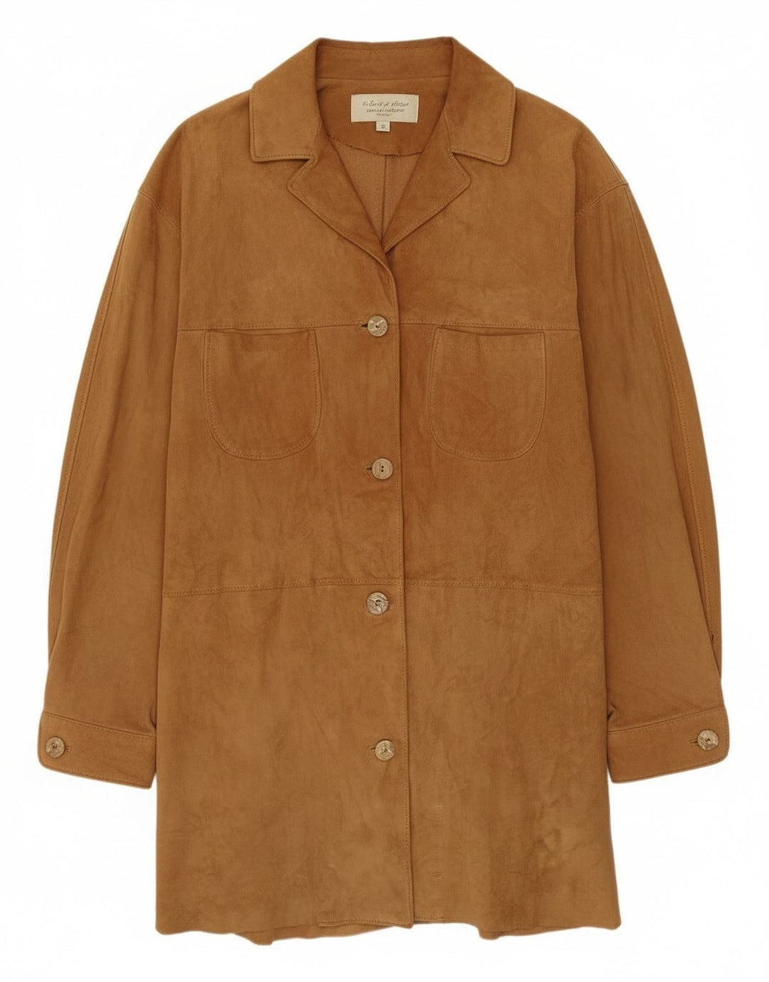 Vintage Womens Suede Overcoat IT 42 Medium Beige Leather