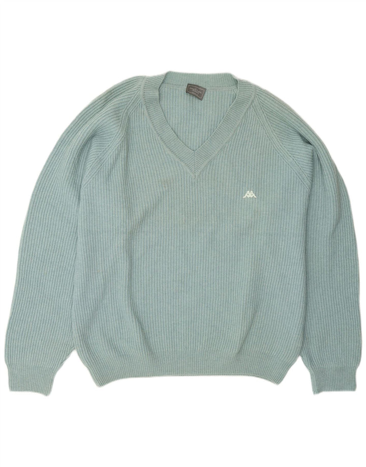 Kappa Mens V-Neck Jumper Sweater Large Blue Wool
