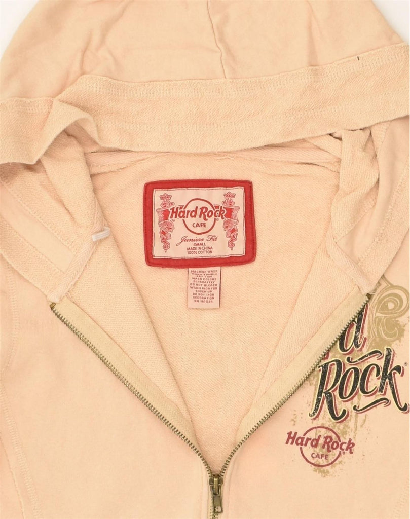 HARD ROCK CAFE Womens Graphic Zip Hoodie Sweater UK 8 Small Beige Cotton | Vintage Hard Rock Cafe | Thrift | Second-Hand Hard Rock Cafe | Used Clothing | Messina Hembry 