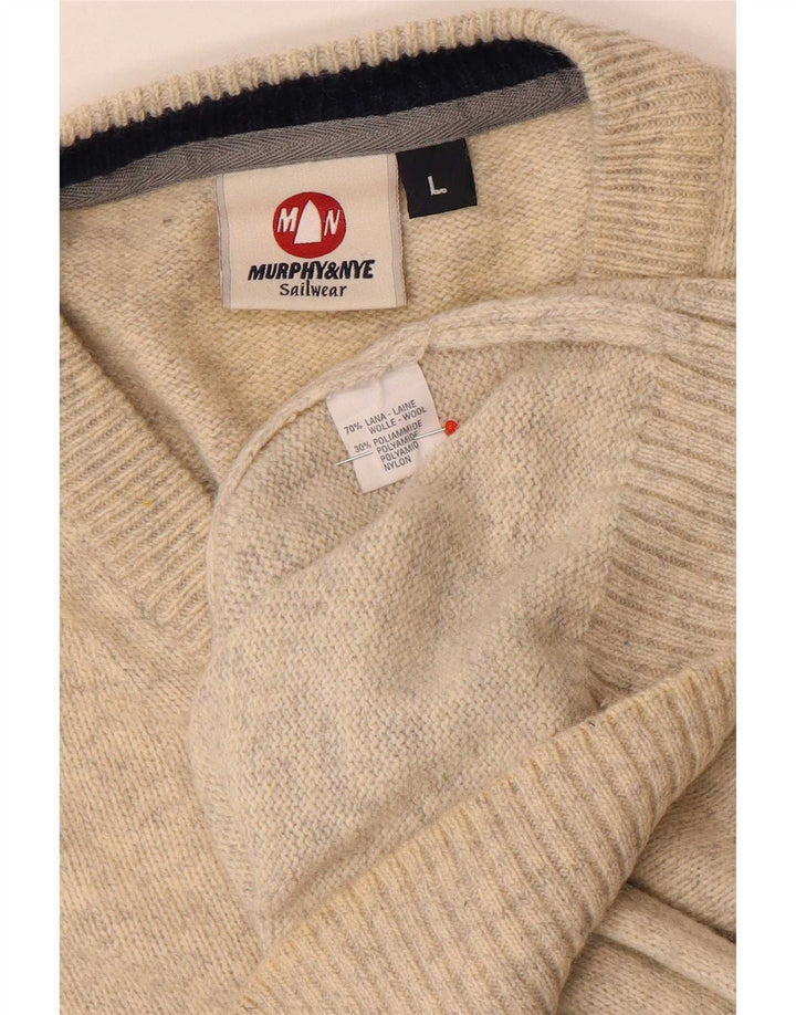 Murphy & Nye Mens V-Neck Jumper Sweater Large Beige Flecked Wool