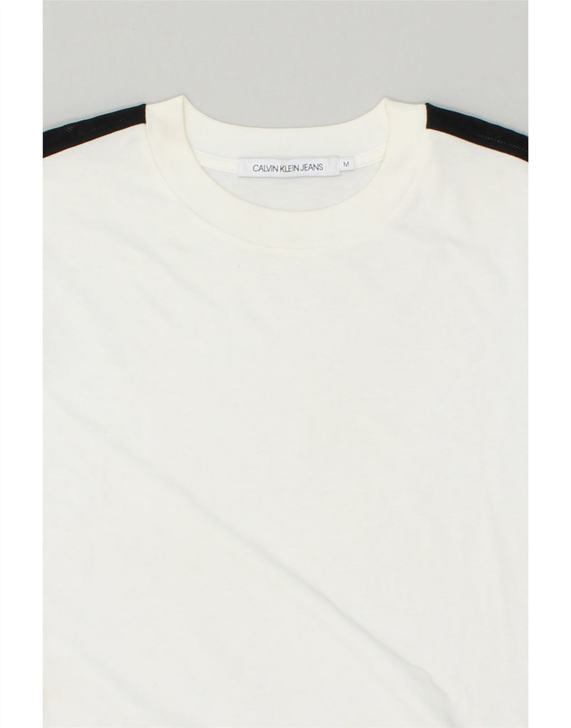 CALVIN KLEIN Womens T-Shirt Top UK 14 Medium White Colourblock Cotton | Vintage Calvin Klein | Thrift | Second-Hand Calvin Klein | Used Clothing | Messina Hembry 