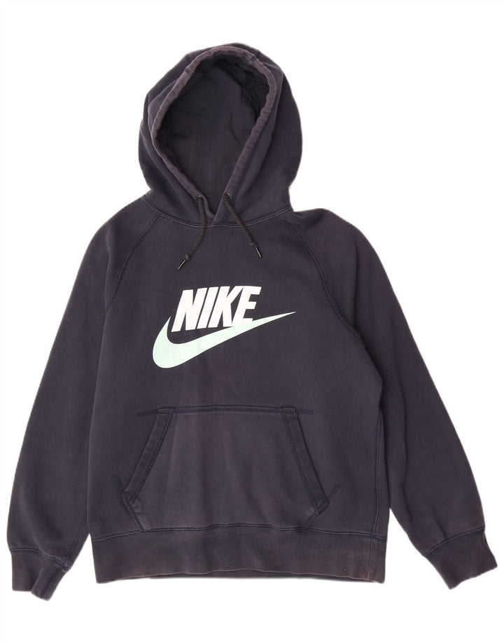 Nike Mens Graphic Hoodie Jumper Medium Navy Blue Cotton