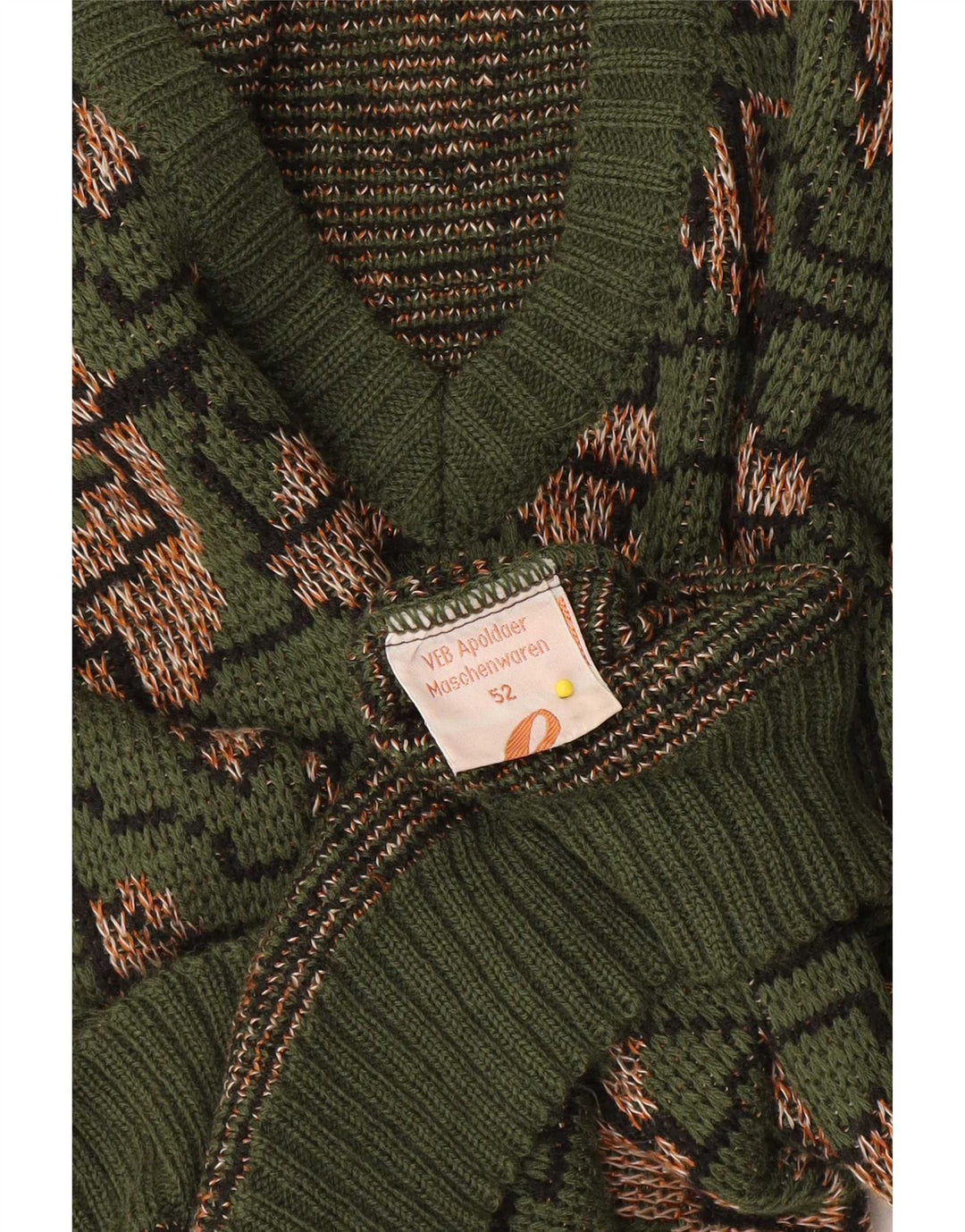 Vintage Mens V-Neck Jumper Sweater IT 52 Large Green Geometric