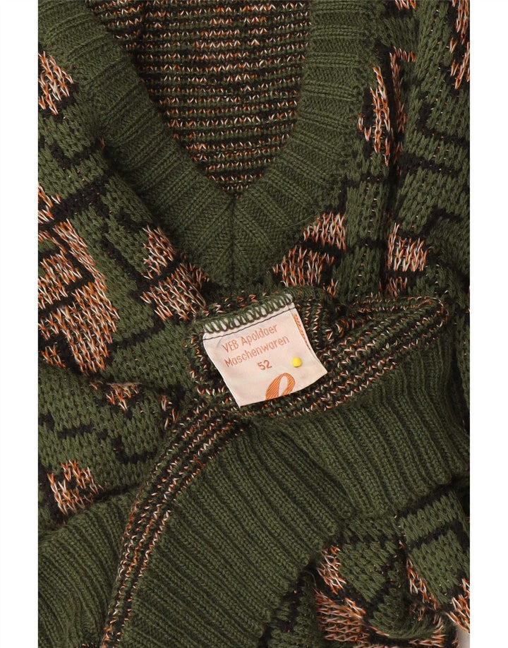 Vintage Mens V-Neck Jumper Sweater IT 52 Large Green Geometric