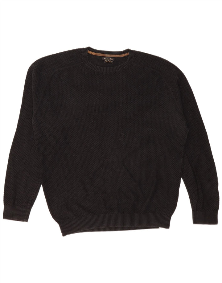 MASSIMO DUTTI Mens Crew Neck Jumper Sweater Large Black Cotton