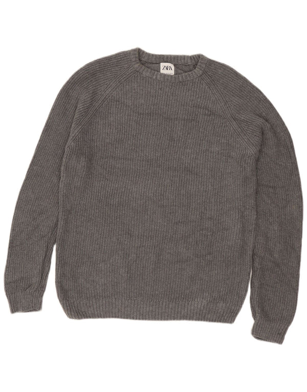 Zara Mens Boat Neck Jumper Sweater Medium Grey Cotton