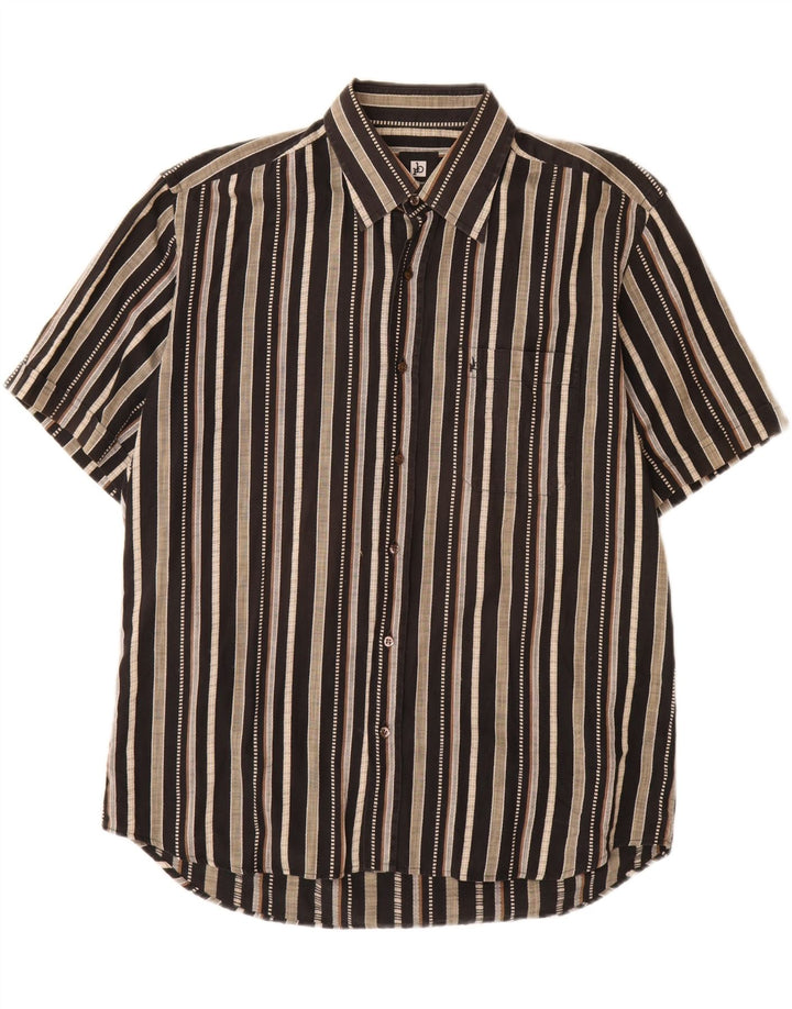 ROCCOBAROCCO Mens Short Sleeve Shirt Size 16 1/2 42 Large Brown Striped