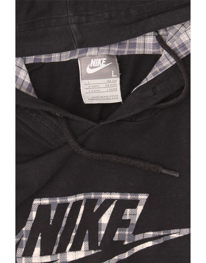 NIKE Womens Graphic Hoodie Jumper UK 14/16 Large Black Polyester Vintage Nike and Second-Hand Nike from Messina Hembry 