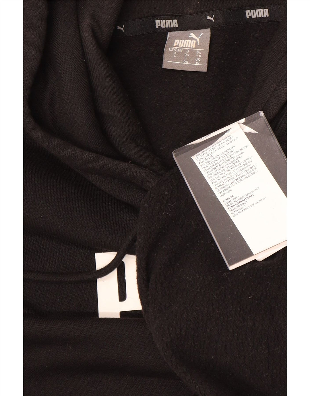 PUMA Womens Graphic Hoodie Jumper UK 10 Small Black Polyester