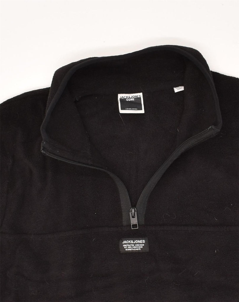 JACK & JONES Mens Zip Neck Fleece Jumper Medium Black Polyester | Vintage Jack & Jones | Thrift | Second-Hand Jack & Jones | Used Clothing | Messina Hembry 