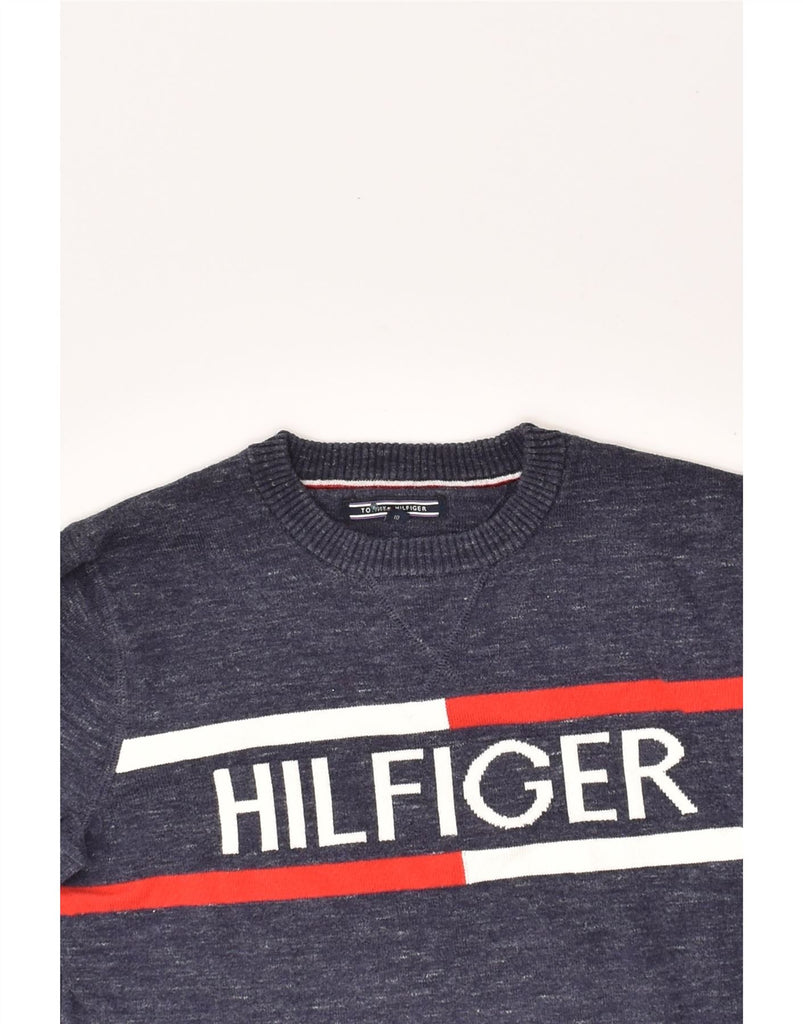 TOMMY HILFIGER Boys Graphic Crew Neck Jumper Sweater 9-10 Years Navy Blue | Vintage Tommy Hilfiger | Thrift | Second-Hand Tommy Hilfiger | Used Clothing | Messina Hembry 