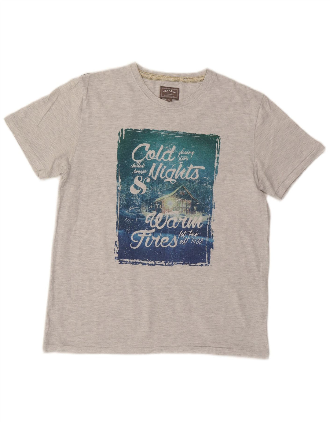 Fat Face Mens Graphic T-Shirt Top Medium Grey Cotton