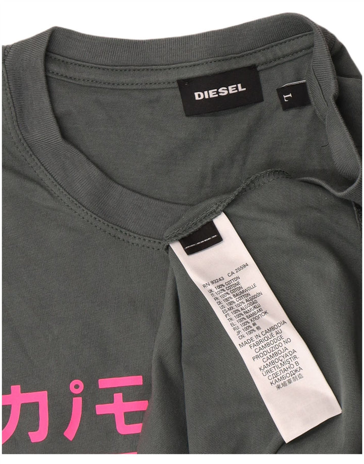 Diesel Womens Graphic T-Shirt Top Large Green Cotton