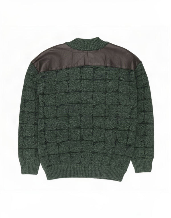 Sergio Barbieri Mens Zip Neck Jumper Sweater IT 52 Large Green Check Wool