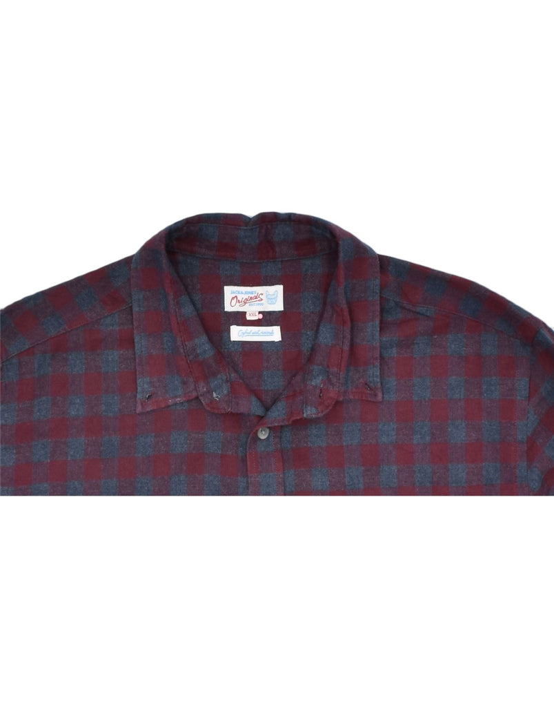 JACK & JONES Mens Flannel Shirt 2XL Burgundy Check Cotton | Vintage | Thrift | Second-Hand | Used Clothing | Messina Hembry 