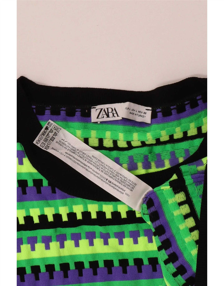 Zara Womens Boat Neck Jumper Sweater UK 14 Large Multicoloured Geometric