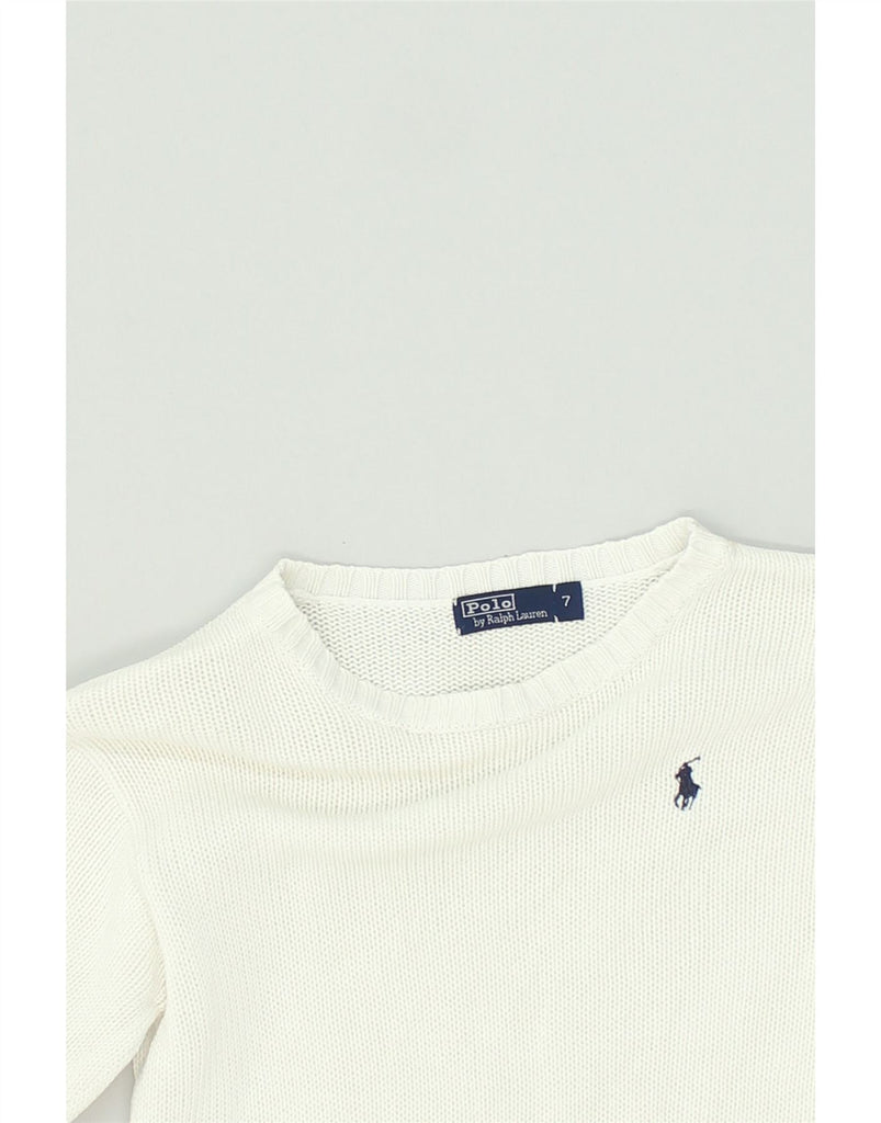 POLO RALPH LAUREN Girls Boat Neck Jumper Sweater 6-7 Years White Cotton | Vintage Polo Ralph Lauren | Thrift | Second-Hand Polo Ralph Lauren | Used Clothing | Messina Hembry 