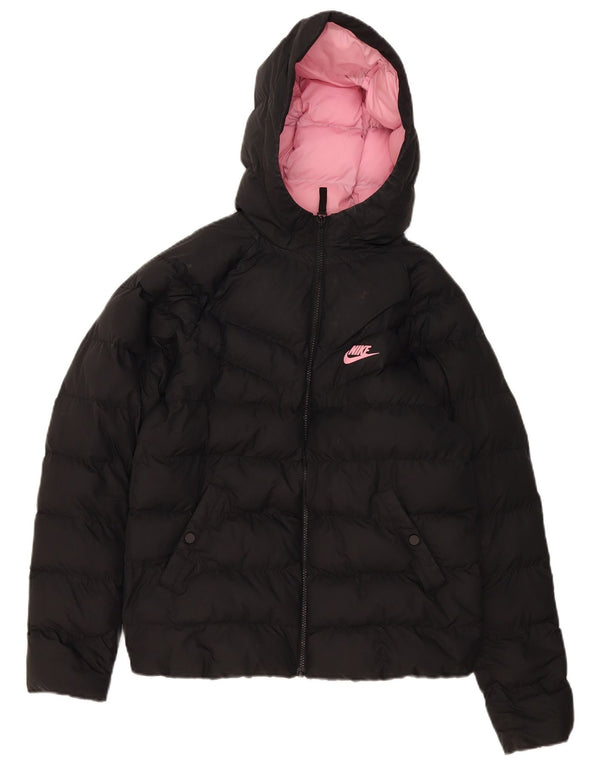 Nike Girls Hooded Padded Jacket 13-14 Years XL Black Polyester