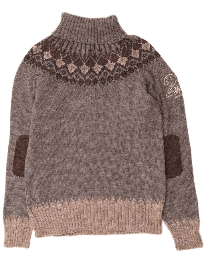 La Martina Womens Roll Neck Jumper Sweater Size 4 Small Grey Fair Isle