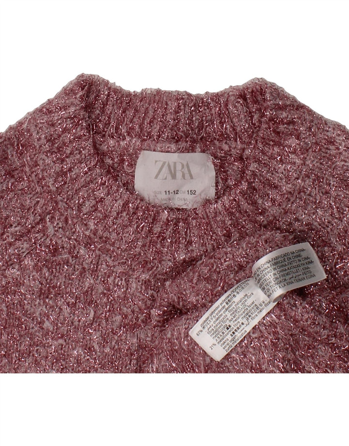 ZARA Girls Crew Neck Jumper Sweater 11-12 Years Pink Polyester Vintage Zara and Second-Hand Zara from Messina Hembry 