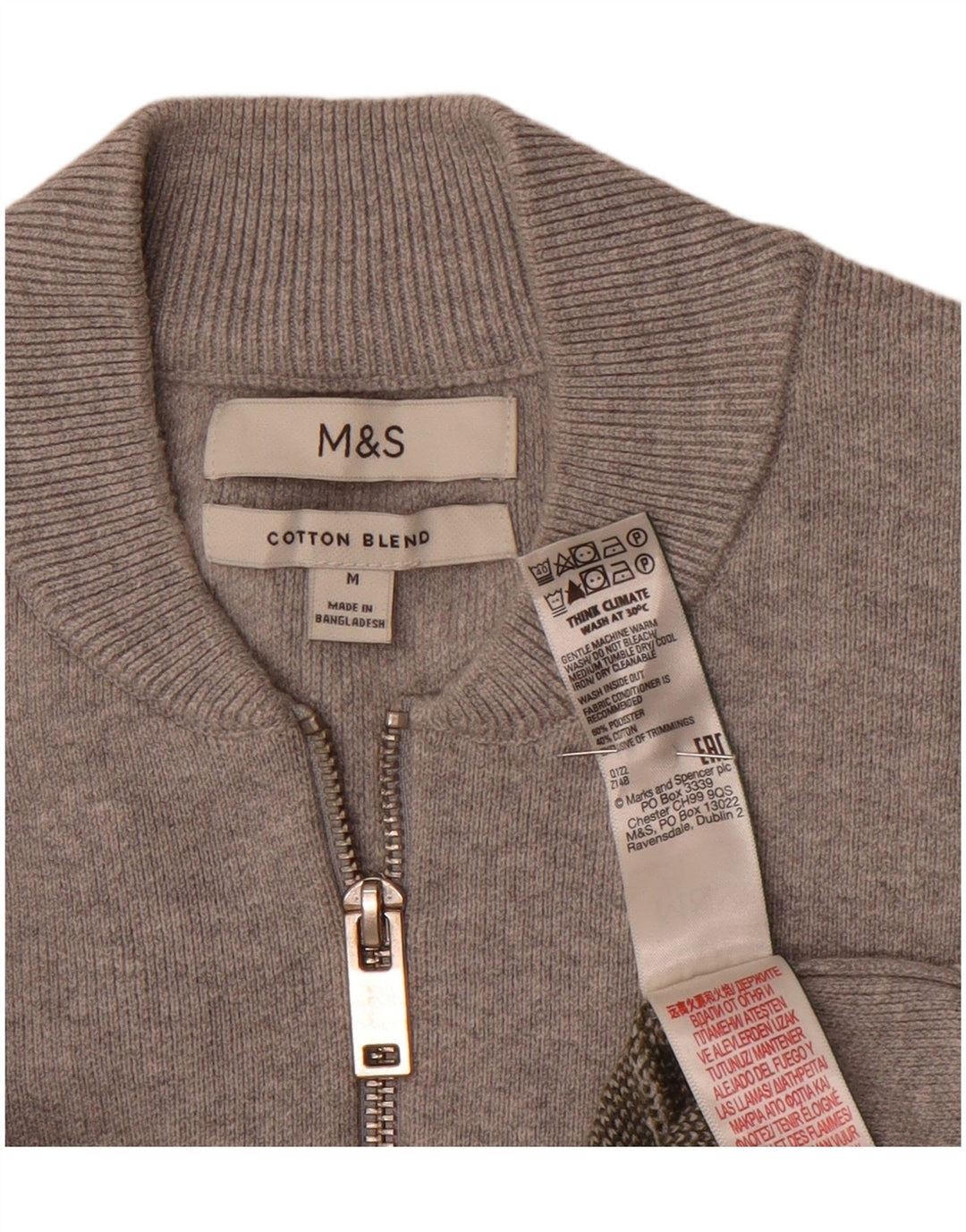 Marks & Spencer Mens Crew Neck Jumper Sweater Medium Grey Striped Polyester