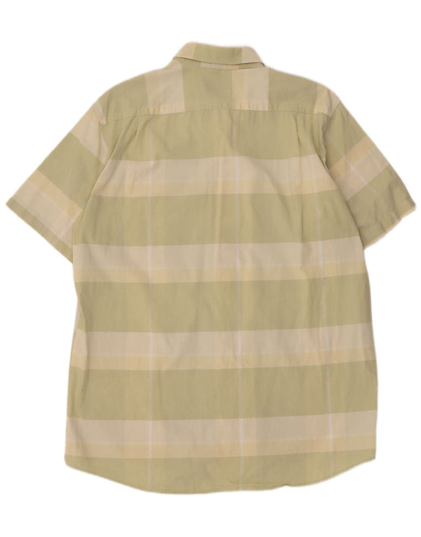 Basefield Mens Short Sleeve Shirt Size 39/40 Medium Green Striped Cotton