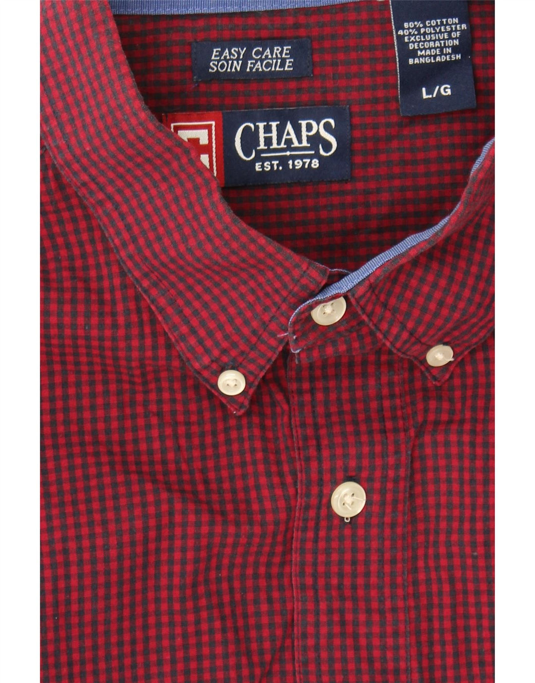 CHAPS Mens Easy Care Shirt Large Red Check Cotton Vintage Chaps and Second-Hand Chaps from Messina Hembry 