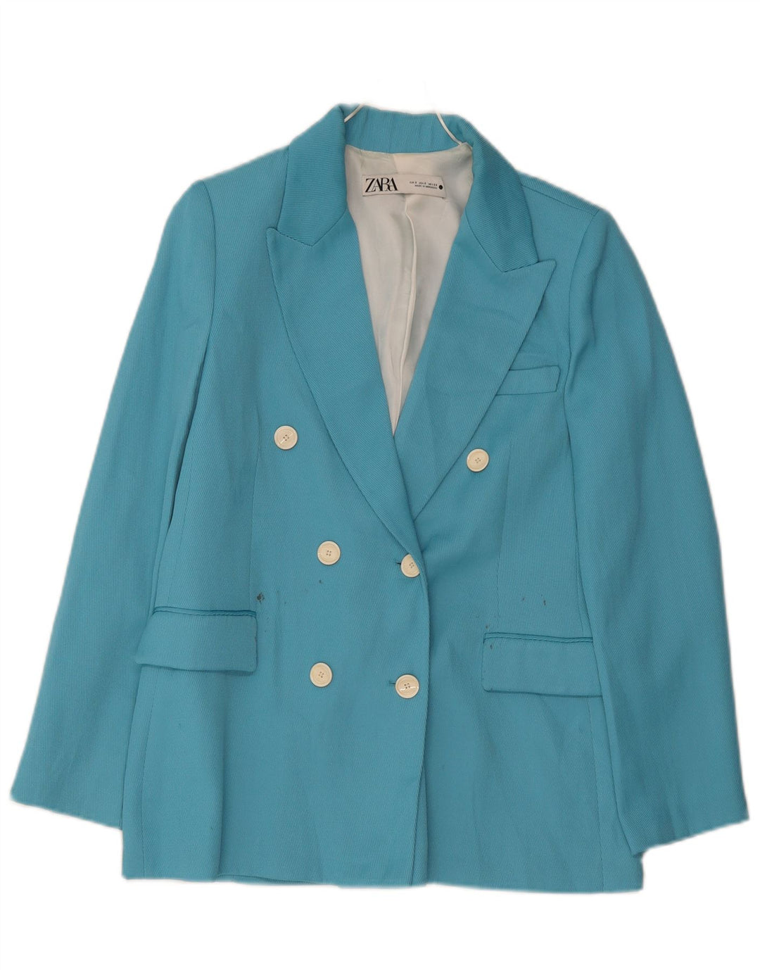 Zara Womens Double Breasted Blazer Jacket UK 10 Small Blue Polyester